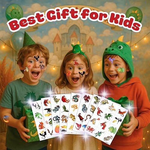 96 PCS Dragon Pre-cut Temporary Tattoos for Kids - Knight & Dragon Party Favors, Classroom Rewards, Halloween Gifts - görsel 6