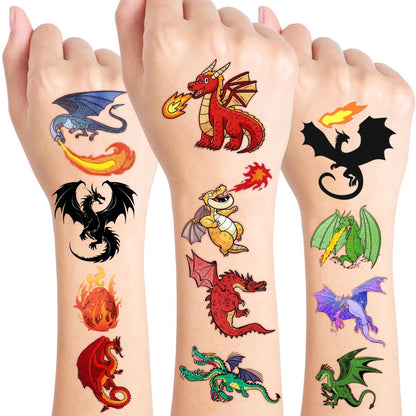 96 PCS Dragon Pre-cut Temporary Tattoos for Kids - Knight & Dragon Party Favors, Classroom Rewards, Halloween Gifts