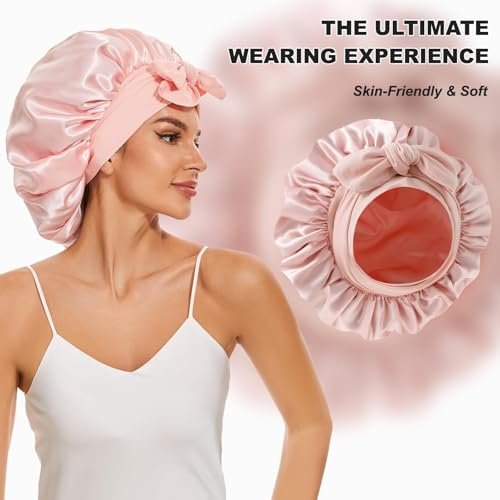 BE BIGEDDIE Large Silk Bonnet for Sleeping – Satin Hair Bonnet with Tie Band, Double Layer for Natural Curly Hair & Shower Cap Avelisse