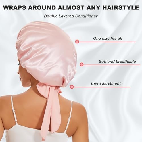 BE BIGEDDIE Large Silk Bonnet for Sleeping – Satin Hair Bonnet with Tie Band, Double Layer for Natural Curly Hair & Shower Cap Avelisse