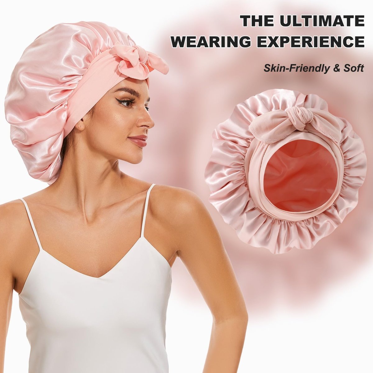 BE BIGEDDIE Large Silk Bonnet for Sleeping – Satin Hair Bonnet with Tie Band, Double Layer for Natural Curly Hair & Shower Cap Avelisse