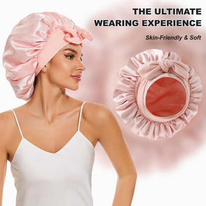 BE BIGEDDIE Large Silk Bonnet for Sleeping – Satin Hair Bonnet with Tie Band, Double Layer for Natural Curly Hair & Shower Cap Avelisse