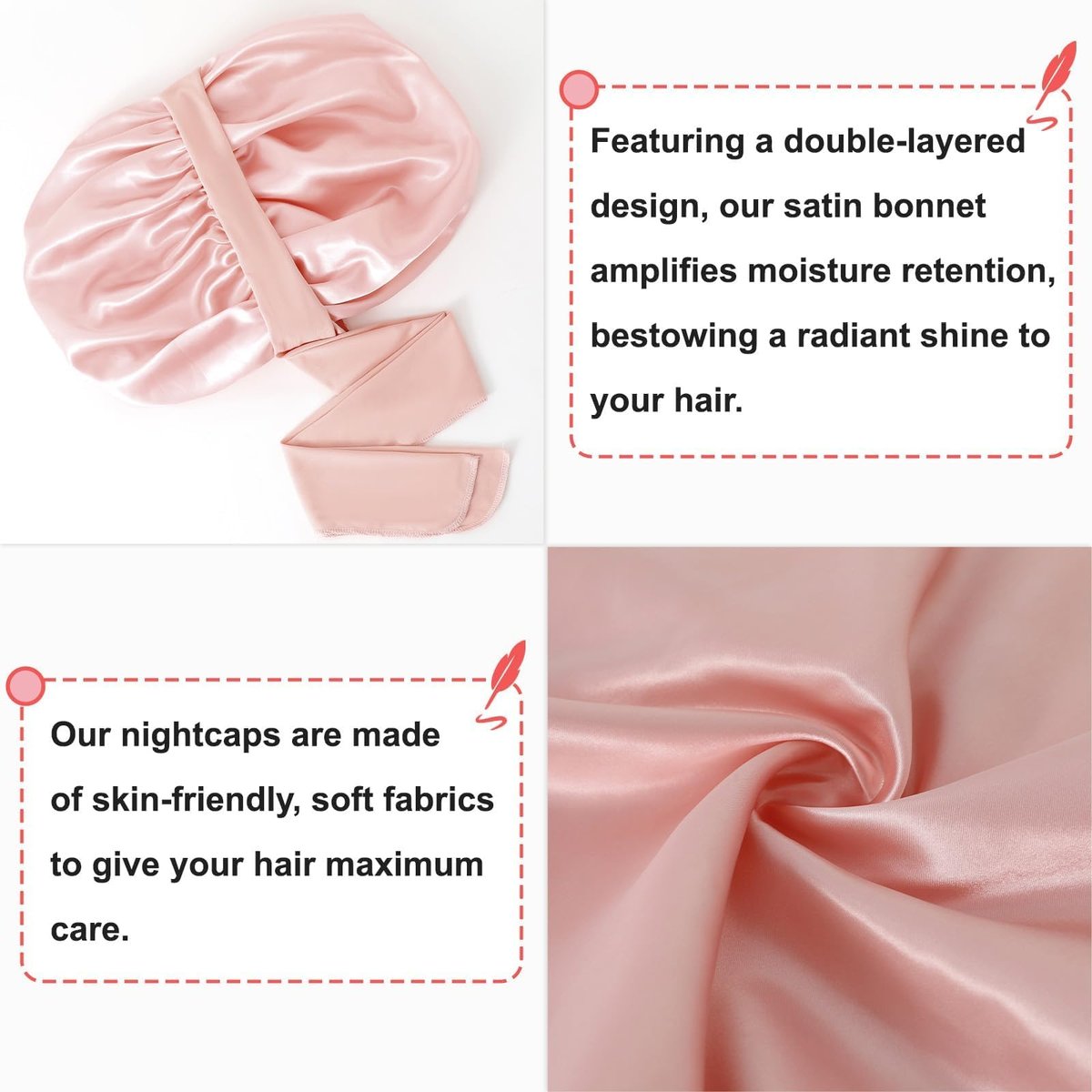 BE BIGEDDIE Large Silk Bonnet for Sleeping – Satin Hair Bonnet with Tie Band, Double Layer for Natural Curly Hair & Shower Cap Avelisse