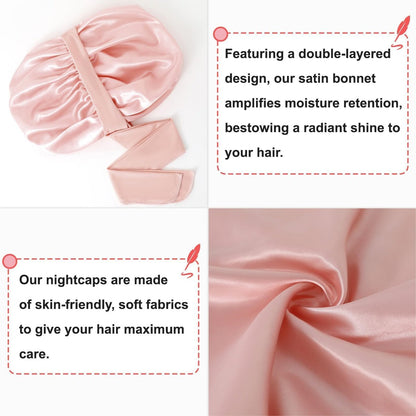 BE BIGEDDIE Large Silk Bonnet for Sleeping – Satin Hair Bonnet with Tie Band, Double Layer for Natural Curly Hair & Shower Cap Avelisse