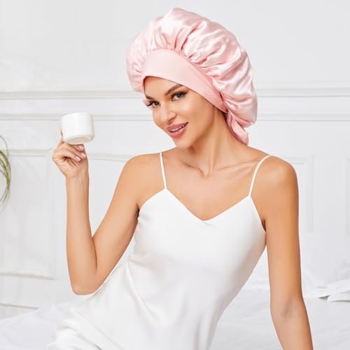 BE BIGEDDIE Large Silk Bonnet for Sleeping – Satin Hair Bonnet with Tie Band, Double Layer for Natural Curly Hair & Shower Cap Avelisse