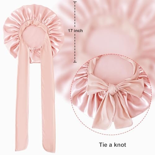 BE BIGEDDIE Large Silk Bonnet for Sleeping – Satin Hair Bonnet with Tie Band, Double Layer for Natural Curly Hair & Shower Cap Avelisse