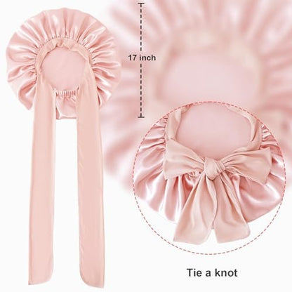 BE BIGEDDIE Large Silk Bonnet for Sleeping – Satin Hair Bonnet with Tie Band, Double Layer for Natural Curly Hair & Shower Cap Avelisse