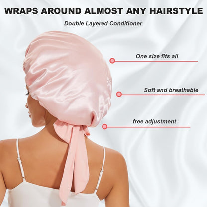 BE BIGEDDIE Large Silk Bonnet for Sleeping – Satin Hair Bonnet with Tie Band, Double Layer for Natural Curly Hair & Shower Cap Avelisse