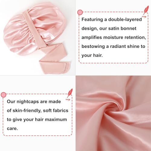 BE BIGEDDIE Large Silk Bonnet for Sleeping – Satin Hair Bonnet with Tie Band, Double Layer for Natural Curly Hair & Shower Cap Avelisse
