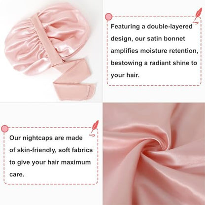 BE BIGEDDIE Large Silk Bonnet for Sleeping – Satin Hair Bonnet with Tie Band, Double Layer for Natural Curly Hair & Shower Cap Avelisse