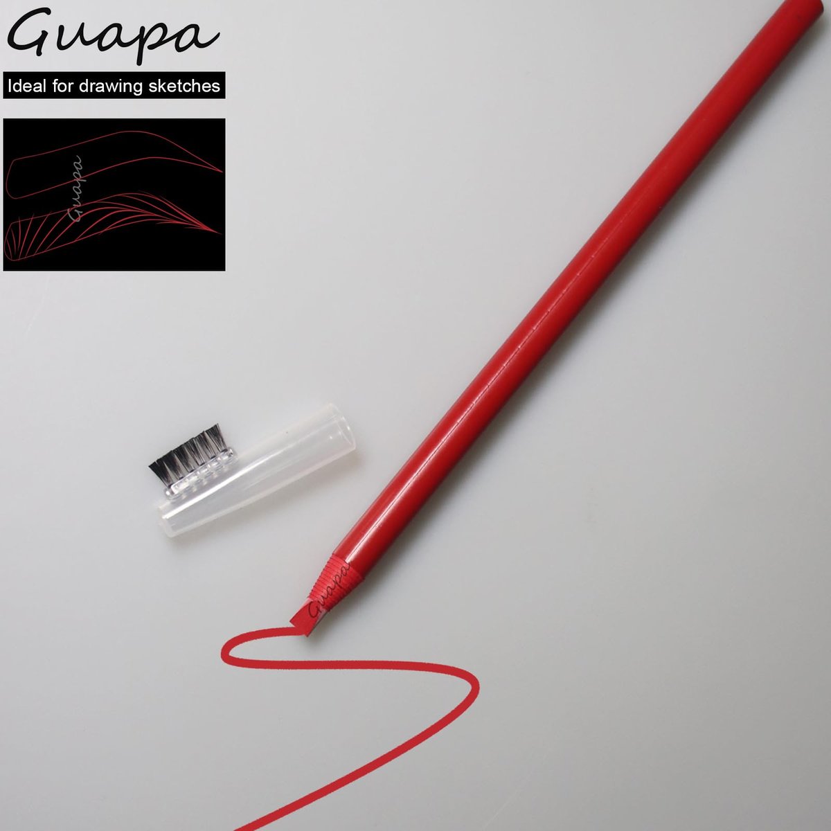Guapa 2pcs Permanent Makeup Red Pencil for Eyebrow and Lip Mapping with Brush - Hard Core Peel Off Lip Tattoo Design Pencil (Red, 2 Count) - görsel 11