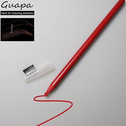 Guapa 2pcs Permanent Makeup Red Pencil for Eyebrow and Lip Mapping with Brush - Hard Core Peel Off Lip Tattoo Design Pencil (Red, 2 Count)