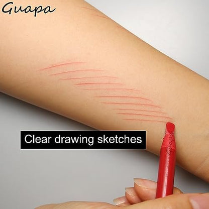Guapa 2pcs Permanent Makeup Red Pencil for Eyebrow and Lip Mapping with Brush - Hard Core Peel Off Lip Tattoo Design Pencil (Red, 2 Count)