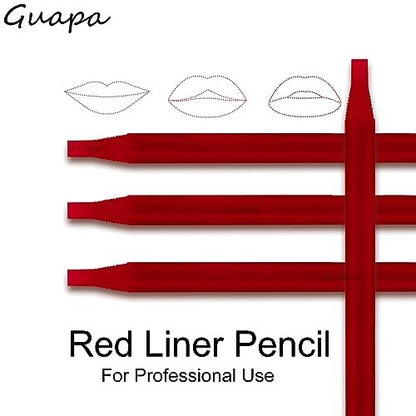 Guapa 2pcs Permanent Makeup Red Pencil for Eyebrow and Lip Mapping with Brush - Hard Core Peel Off Lip Tattoo Design Pencil (Red, 2 Count)