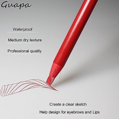 Guapa 2pcs Permanent Makeup Red Pencil for Eyebrow and Lip Mapping with Brush - Hard Core Peel Off Lip Tattoo Design Pencil (Red, 2 Count) - görsel 8