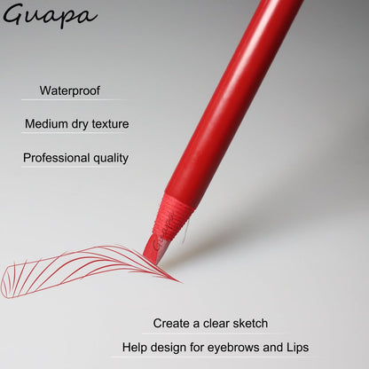 Guapa 2pcs Permanent Makeup Red Pencil for Eyebrow and Lip Mapping with Brush - Hard Core Peel Off Lip Tattoo Design Pencil (Red, 2 Count)