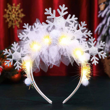 BARTOSI Snowflake Light Up Headband - LED Christmas Headbands Xmas Holiday Hair Accessories for Women (White, One Size)