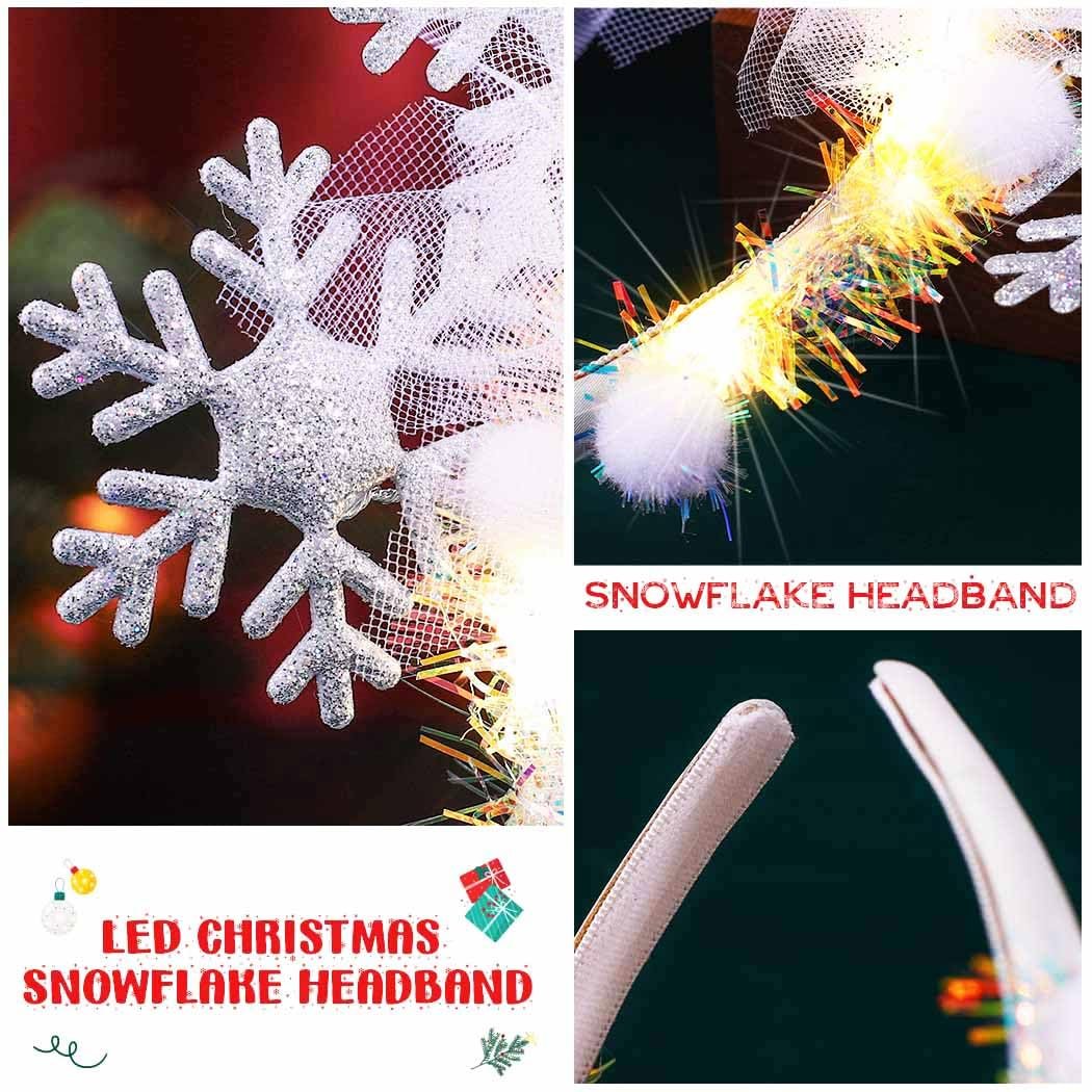 BARTOSI Snowflake Light Up Headband - LED Christmas Headbands Xmas Holiday Hair Accessories for Women (White, One Size) - görsel 11