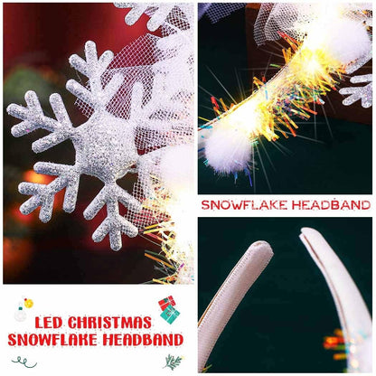 BARTOSI Snowflake Light Up Headband - LED Christmas Headbands Xmas Holiday Hair Accessories for Women (White, One Size)