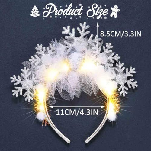 BARTOSI Snowflake Light Up Headband - LED Christmas Headbands Xmas Holiday Hair Accessories for Women (White, One Size) - görsel 10