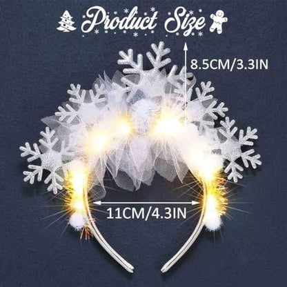 BARTOSI Snowflake Light Up Headband - LED Christmas Headbands Xmas Holiday Hair Accessories for Women (White, One Size)