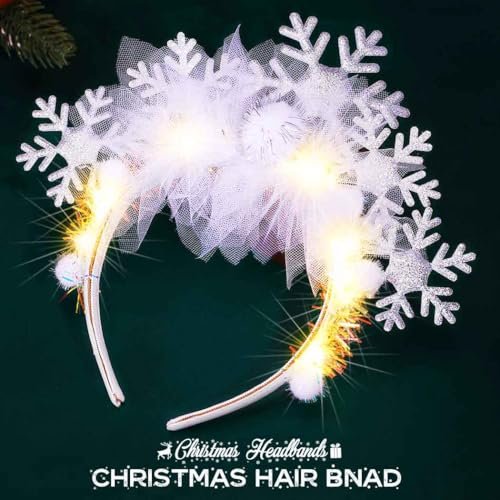 BARTOSI Snowflake Light Up Headband - LED Christmas Headbands Xmas Holiday Hair Accessories for Women (White, One Size) - görsel 6