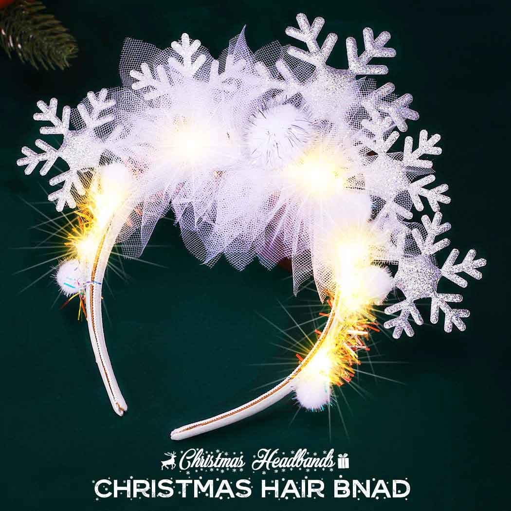 BARTOSI Snowflake Light Up Headband - LED Christmas Headbands Xmas Holiday Hair Accessories for Women (White, One Size) - görsel 5
