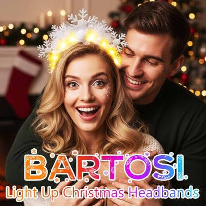 BARTOSI Snowflake Light Up Headband - LED Christmas Headbands Xmas Holiday Hair Accessories for Women (White, One Size)