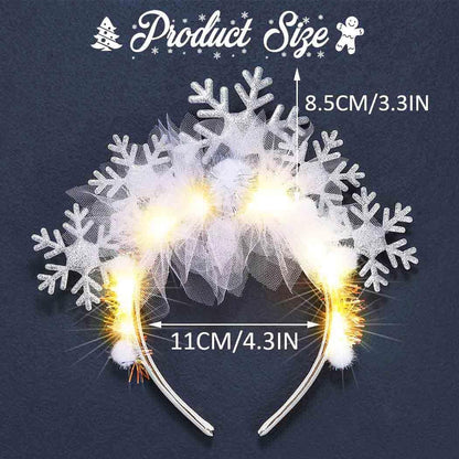 BARTOSI Snowflake Light Up Headband - LED Christmas Headbands Xmas Holiday Hair Accessories for Women (White, One Size)