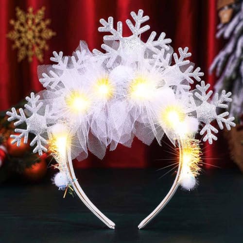 BARTOSI Snowflake Light Up Headband - LED Christmas Headbands Xmas Holiday Hair Accessories for Women (White, One Size) - görsel 2