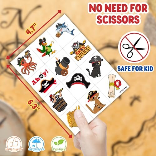 96PCS Pirate Pre-Cut Temporary Tattoos - Fun Pirate Ship, Mermaid, Treasure Designs for Kids Party Favors, Birthday Supplies, Classroom Rewards & Halloween Gifts - görsel 12