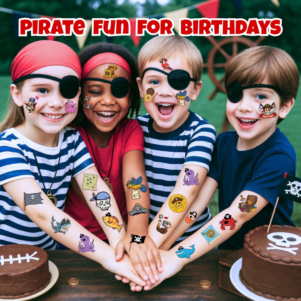 96PCS Pirate Pre-Cut Temporary Tattoos - Fun Pirate Ship, Mermaid, Treasure Designs for Kids Party Favors, Birthday Supplies, Classroom Rewards & Halloween Gifts - görsel 15