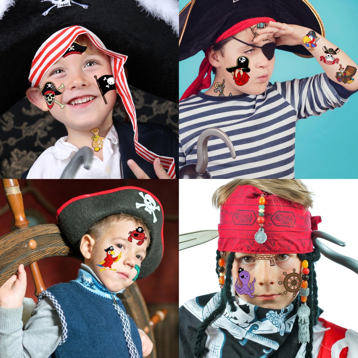 96PCS Pirate Pre-Cut Temporary Tattoos - Fun Pirate Ship, Mermaid, Treasure Designs for Kids Party Favors, Birthday Supplies, Classroom Rewards & Halloween Gifts - görsel 7