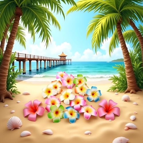 10-Pack Colorful Hawaii Plumeria Flower Hair Clips - Tropical Beach Party Barrettes for Women & Kids Avelisse
