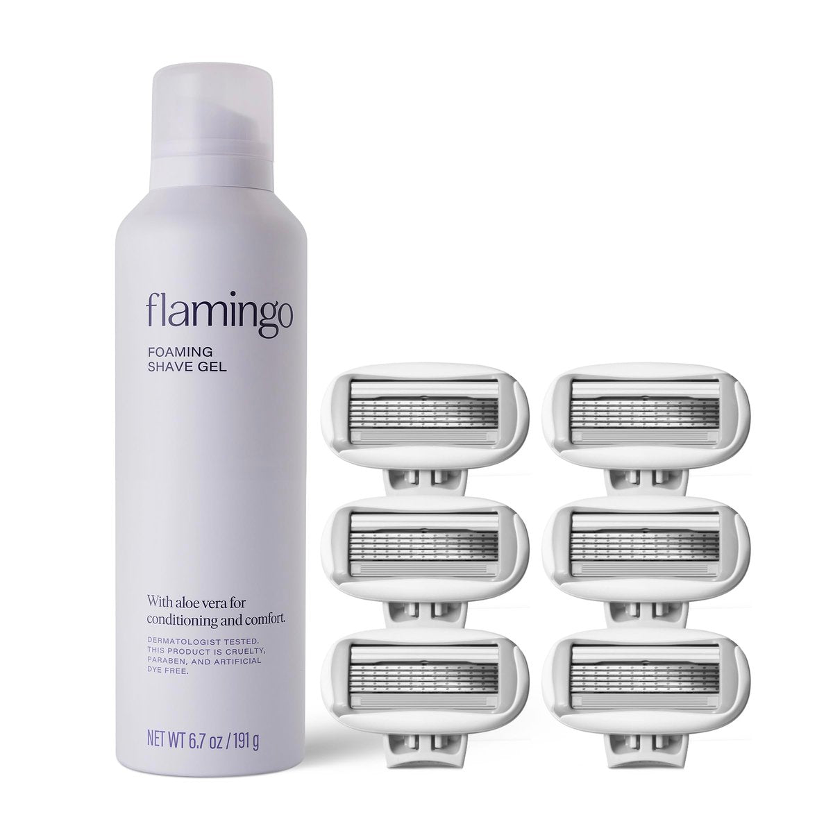 Flamingo Foaming Shaving Gel and Original Razor Blade Refill Cartridges - 6 Count - Women's Shaving Razor Set Avelisse