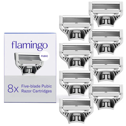 Flamingo Women's Pubic Razor Refill Cartridges for Bikini Line – 8 Count (Purple)