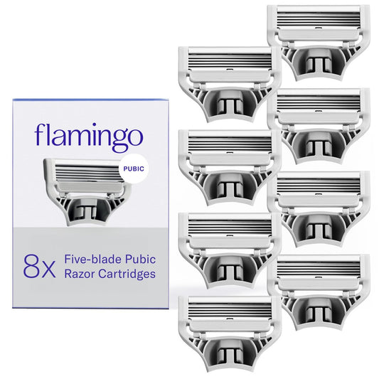 Flamingo Women's Pubic Razor Refill Cartridges for Bikini Line – 8 Count (Purple)