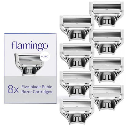 Flamingo Women's Pubic Razor Refill Cartridges for Bikini Line – 8 Count (Purple)
