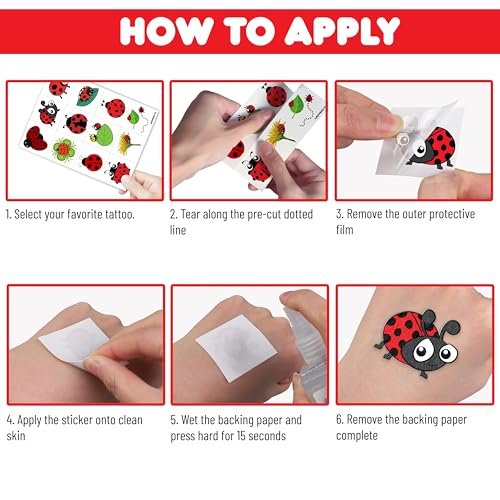 96PCS Ladybug Pre-Cut Temporary Tattoos for Kids - Cute Lady Beetle Bug Tattoos, Party Favors, Birthday Decorations, Classroom Rewards, Halloween Gifts for Boys & Girls - görsel 14