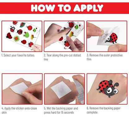 96PCS Ladybug Pre-Cut Temporary Tattoos for Kids - Cute Lady Beetle Bug Tattoos, Party Favors, Birthday Decorations, Classroom Rewards, Halloween Gifts for Boys & Girls