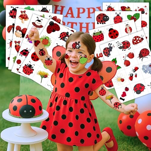 96PCS Ladybug Pre-Cut Temporary Tattoos for Kids - Cute Lady Beetle Bug Tattoos, Party Favors, Birthday Decorations, Classroom Rewards, Halloween Gifts for Boys & Girls - görsel 4