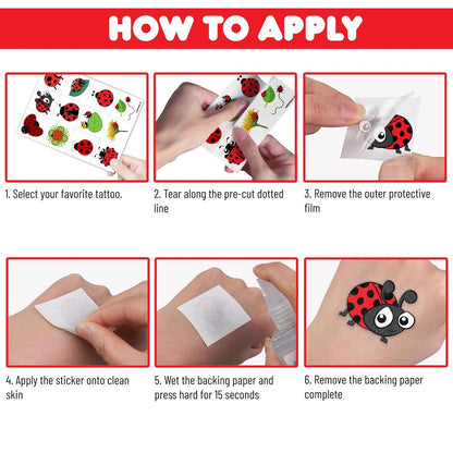 96PCS Ladybug Pre-Cut Temporary Tattoos for Kids - Cute Lady Beetle Bug Tattoos, Party Favors, Birthday Decorations, Classroom Rewards, Halloween Gifts for Boys & Girls