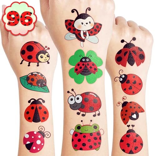 96PCS Ladybug Pre-Cut Temporary Tattoos for Kids - Cute Lady Beetle Bug Tattoos, Party Favors, Birthday Decorations, Classroom Rewards, Halloween Gifts for Boys & Girls - görsel 2