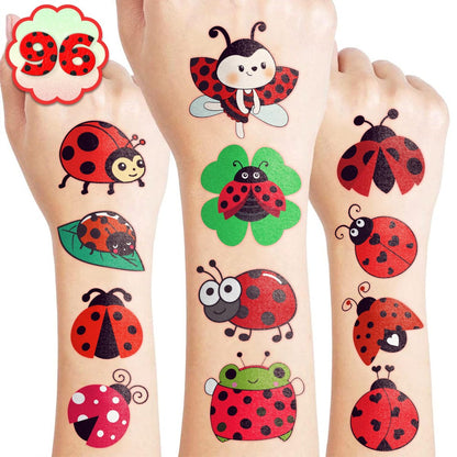 96PCS Ladybug Pre-Cut Temporary Tattoos for Kids - Cute Lady Beetle Bug Tattoos, Party Favors, Birthday Decorations, Classroom Rewards, Halloween Gifts for Boys & Girls
