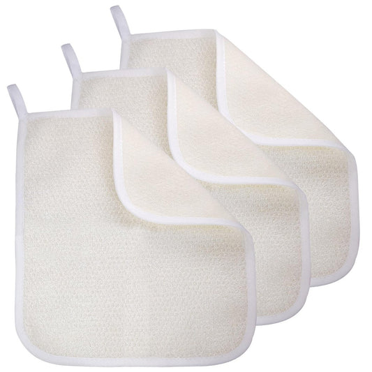 GigaGround Exfoliating Washcloth 3 Pack – Two-Sided Nylon Cotton Loofah Scrub Towel for Face and Body