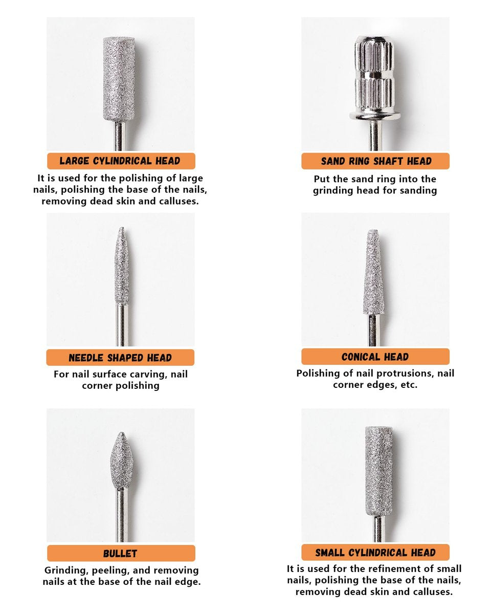 11-Piece Nail Drill Bits Set with 6 Sanding – Universal 3/32 Inch Shank: Compatible with most standard electric – Image 3