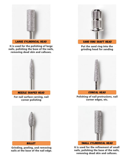 11-Piece Nail Drill Bits Set with 6 Sanding – Universal 3/32 Inch Shank: Compatible with most standard electric – Image 3