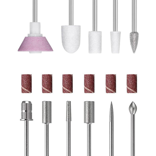 11-Piece Nail Drill Bits Set with 6 Sanding Bands - 3/32 Inch Professional Rotary Burrs for Acrylic Nails, Cuticle Removal, Manicure & Pedicure
