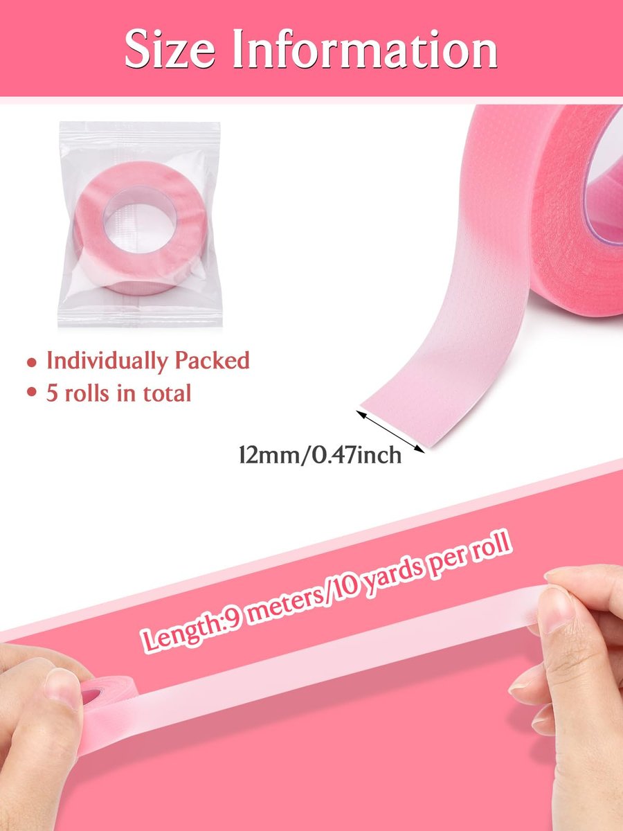 TEOYALL PE Lash Tapes - 5 Rolls Adhesive Micropore Breathable Pink Eyelash Extension Tapes, 9 Meters Each - görsel 9
