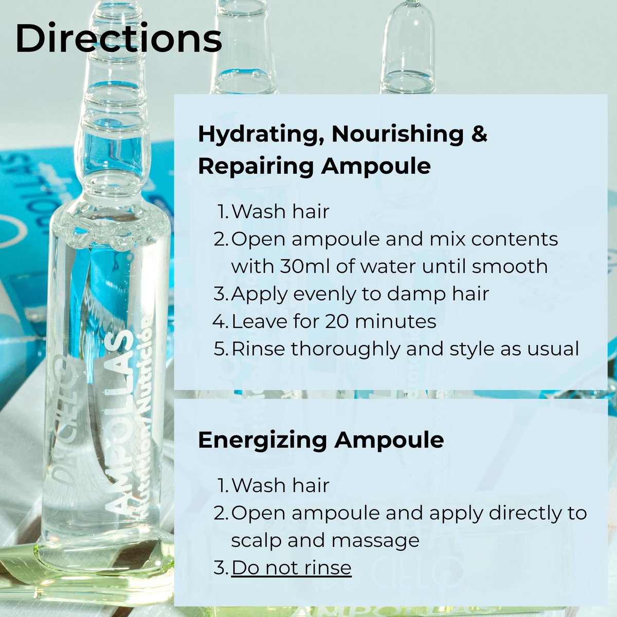 Agua de Cielo Hair Ampoules Set – Intensive Hair Treatment for Damaged Hair, Nourish, Hydrate, Repair & Growth – 4 Ampoules of 10ml Avelisse